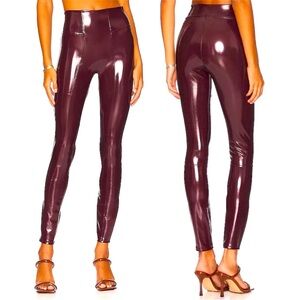 NWT Spanx Faux Patent Leather Leggings, Burgundy, Small